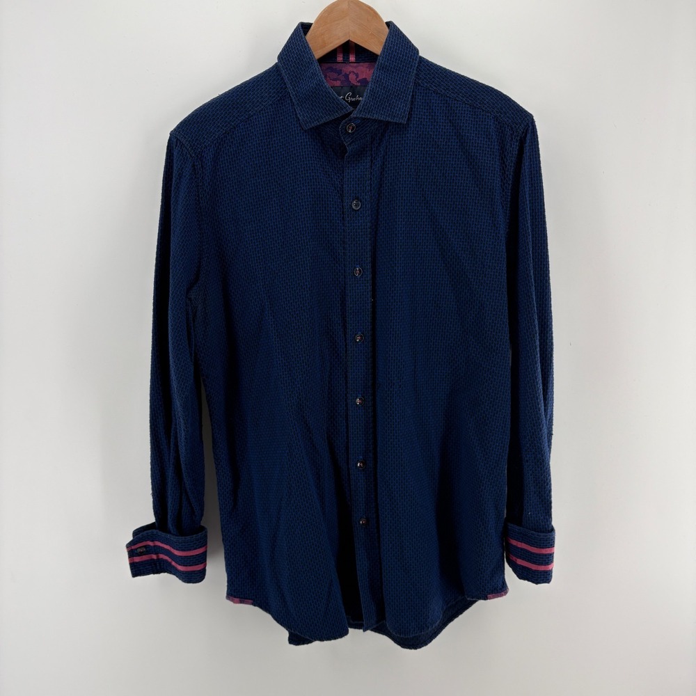 Robert Graham Modern Americana Shirt M Blue Textured Geometric Tailored Fit